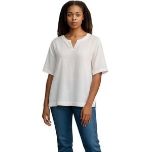 Chalet et Ceci 100% Linen Blouse Lagenlook Minimalist Summer Top White Size XS